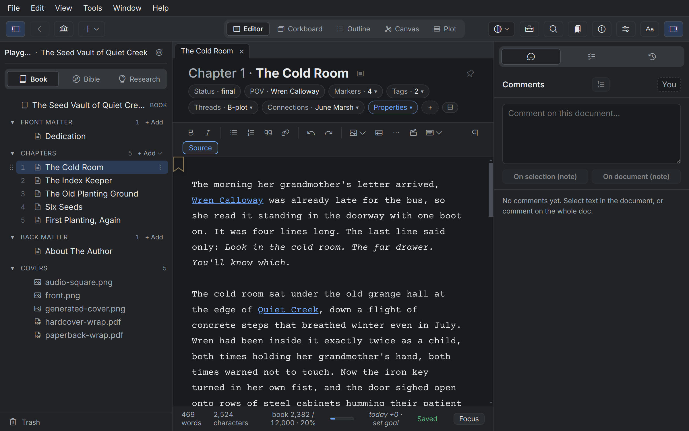 Quill in the Dark theme.