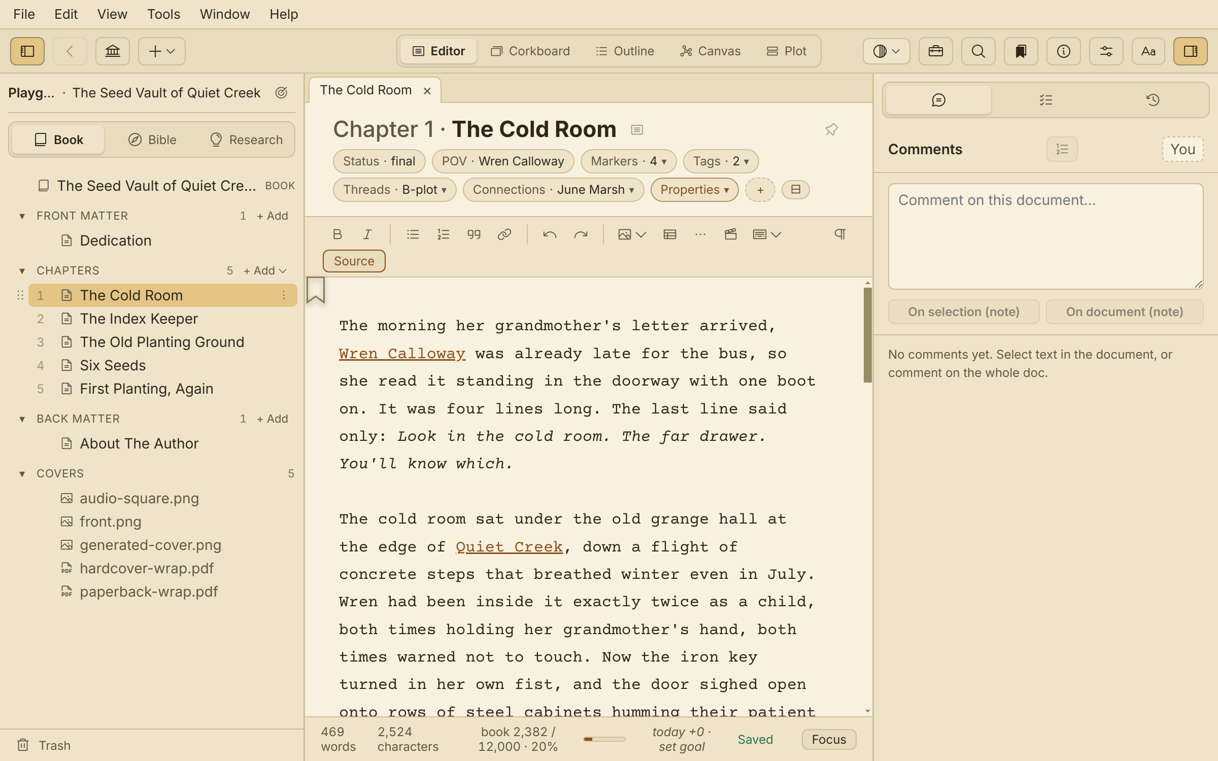 Quill in the Manuscript theme — warm paper tone.