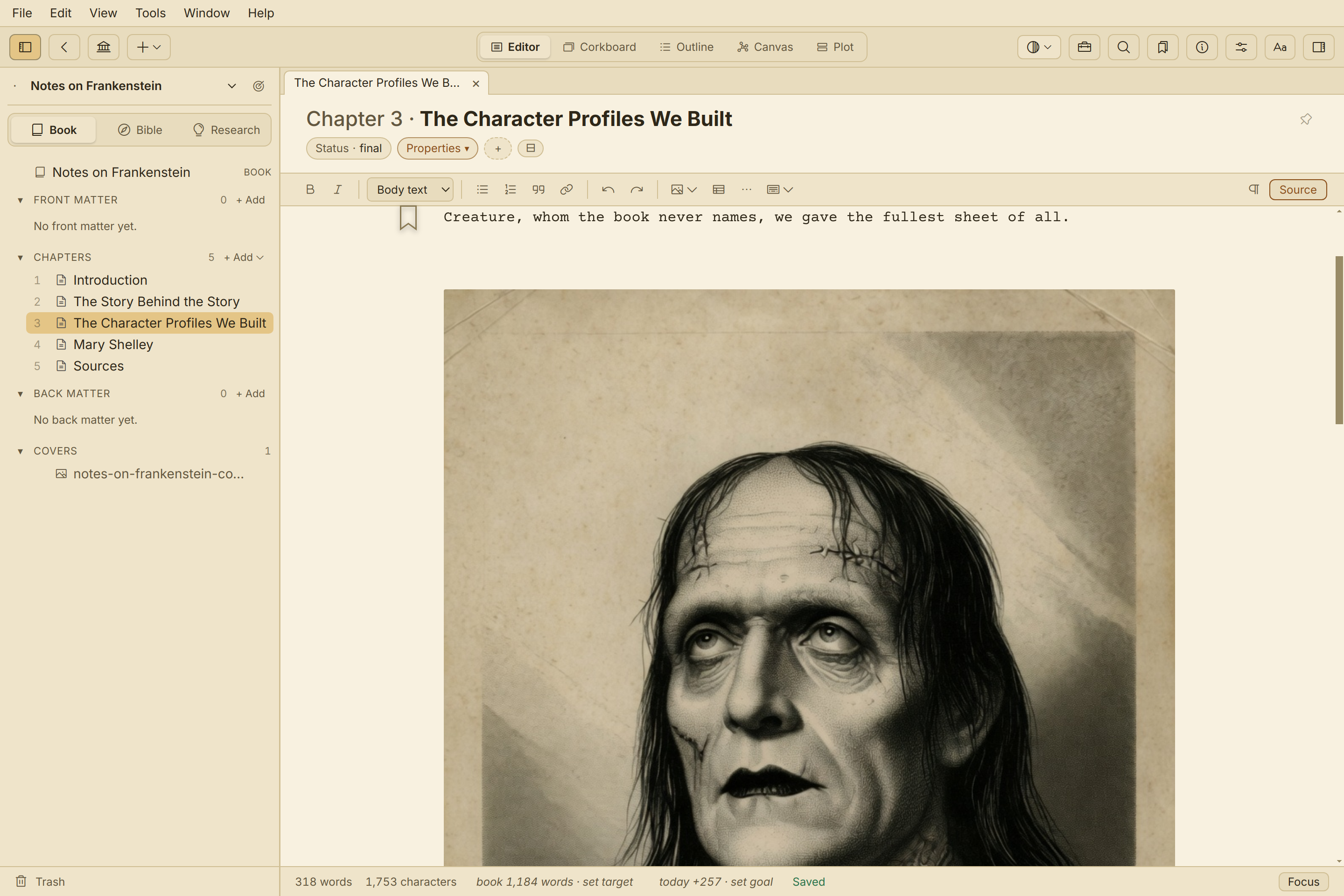 An illustrated page in Quill's editor beside its PDF output.